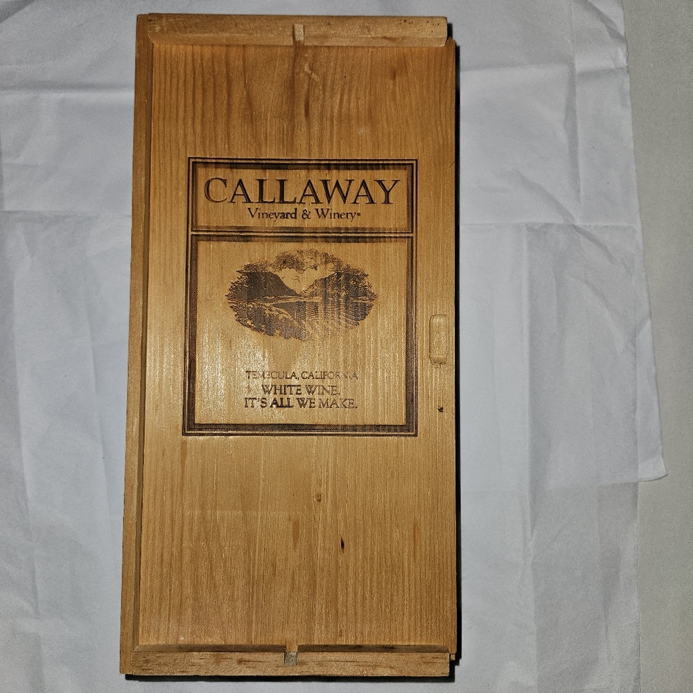 Callaway Vineyard Wooden Wine Box w Removable Divider & Slide Top Vintage '88